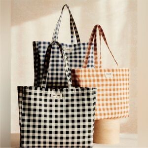 Sezane Vichy Checkered Gingham Tote Brown Orange Rust